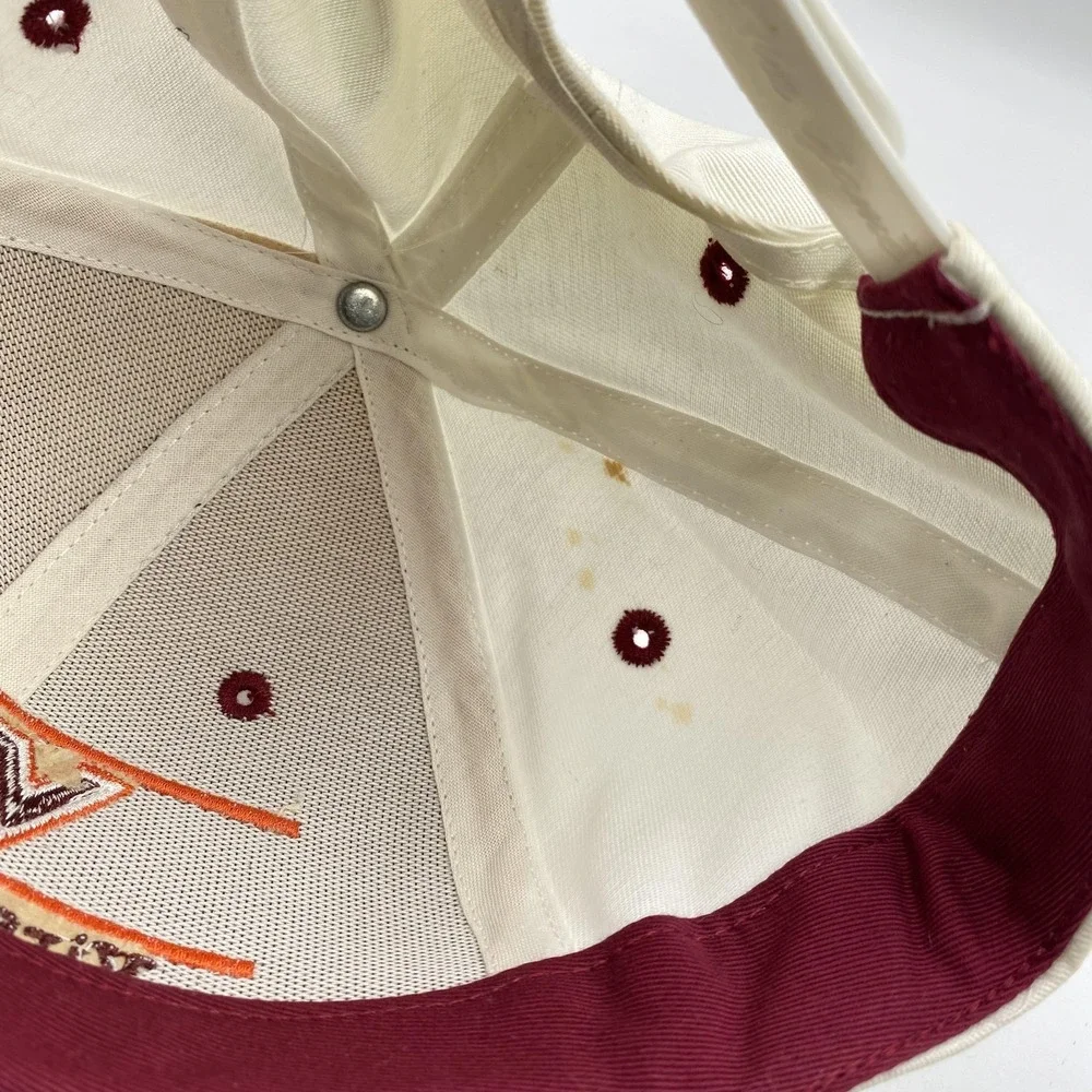 Vintage 90s The Game Virginia Tech Hokies Snapback Hat‎ Split Bar White Maroon